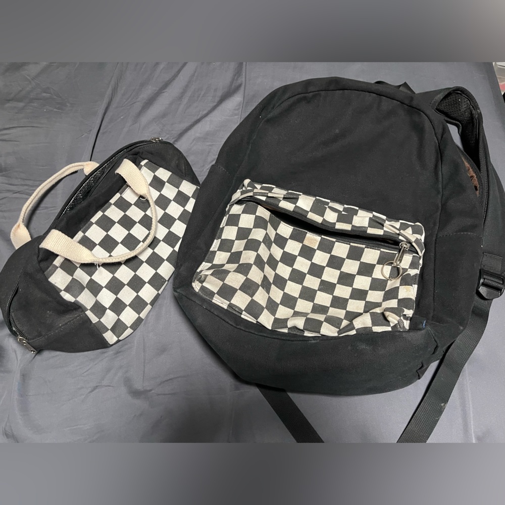 Black backpack and lunch box